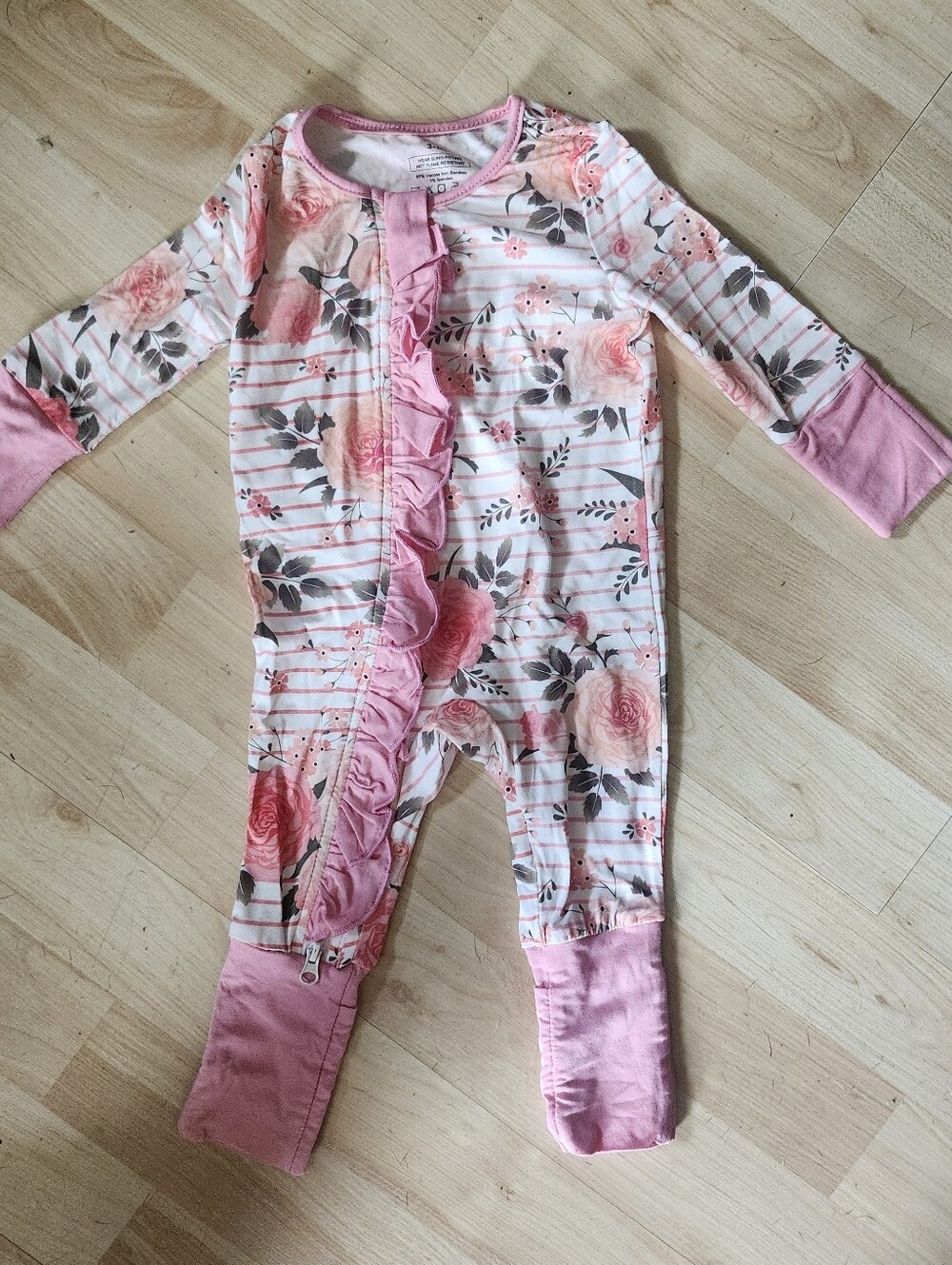 2-Pack Bamboo Baby Zipper Sleepers 3-6M Floral & Bows Coquette Cottagecore Girly - Picture 6 of 8